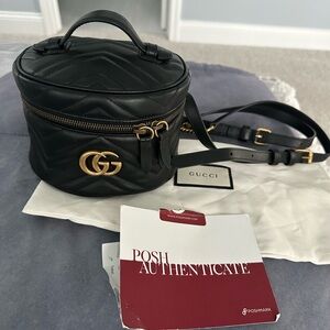 Gucci Black Quilted Leather Round Bag with Gold Accents